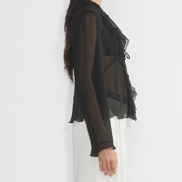 Wilfred x Aritzia “Frenchy” Black Sheer Ruffle Blouse - Picture 3 of 7